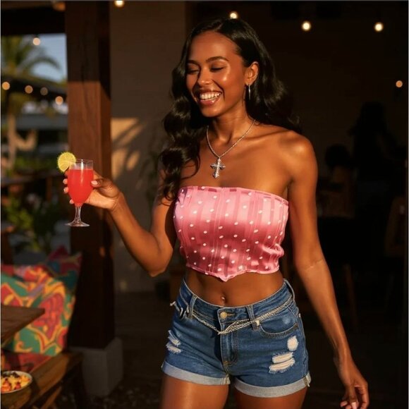 Berry Kiss Strapless Crop Top by Blue Blush – Dockside Daydream Edition NWT M - Picture 4 of 4